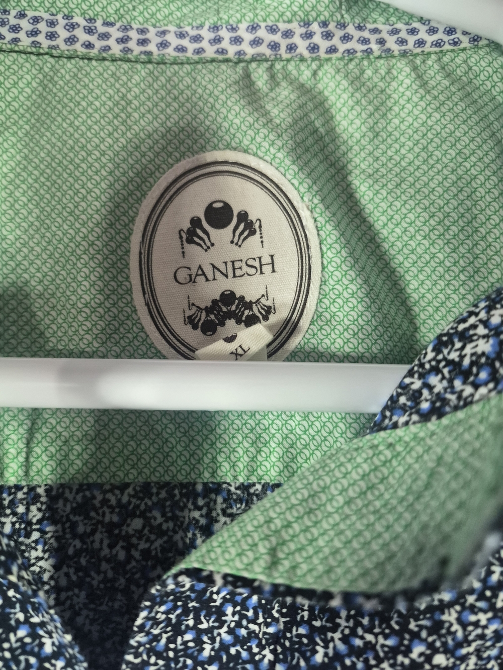 Ganesh Navy Micro-Print Button-Down Shirt with Green Accents - Picture 5 of 10